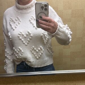 Aqua Cream Textured Heart Sweater